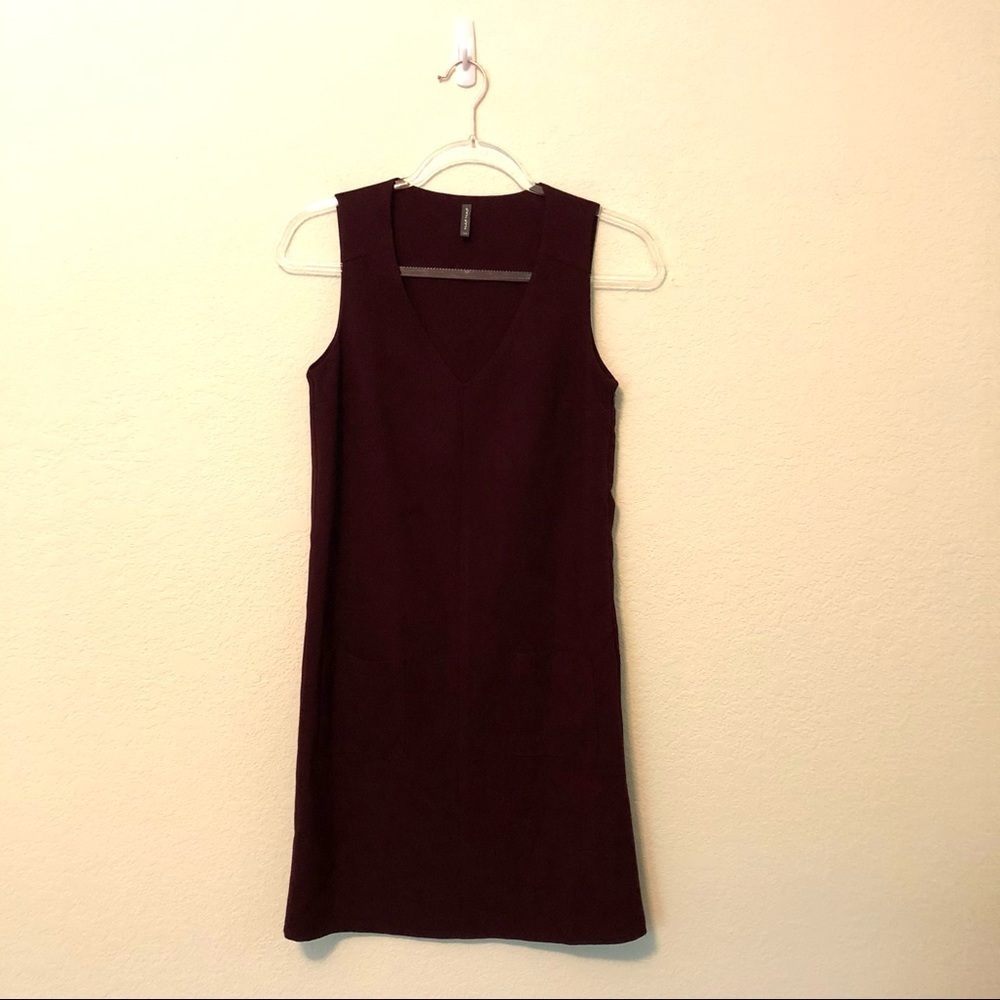 NAF NAF Burgundy Dress Front Pockets V-Neck 34 2
